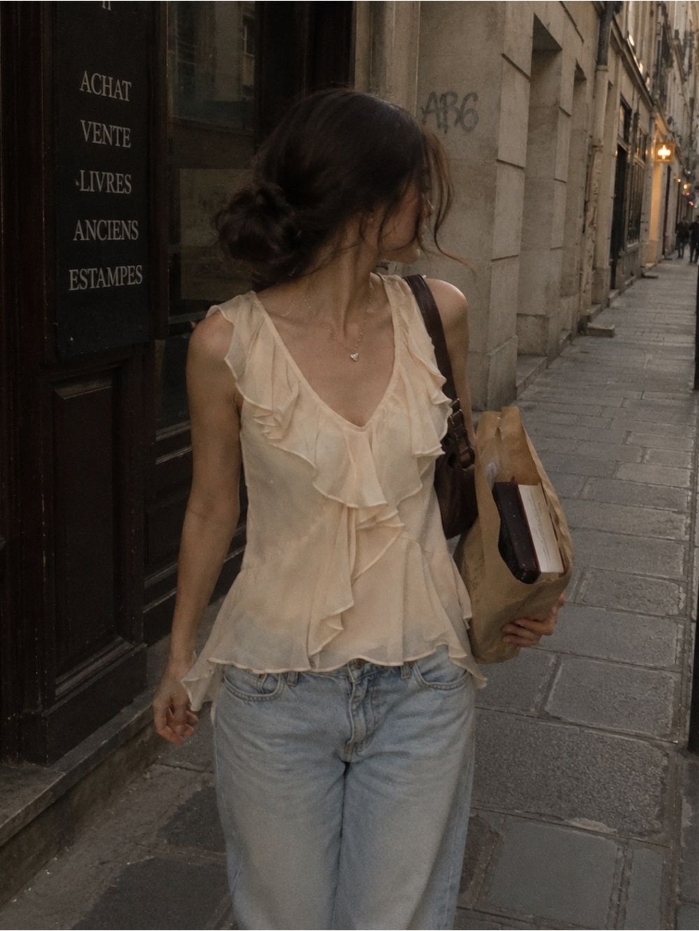 J.Crew 100% Silk Ruffle Blouse Cream Romantic Feminine Top Size 4